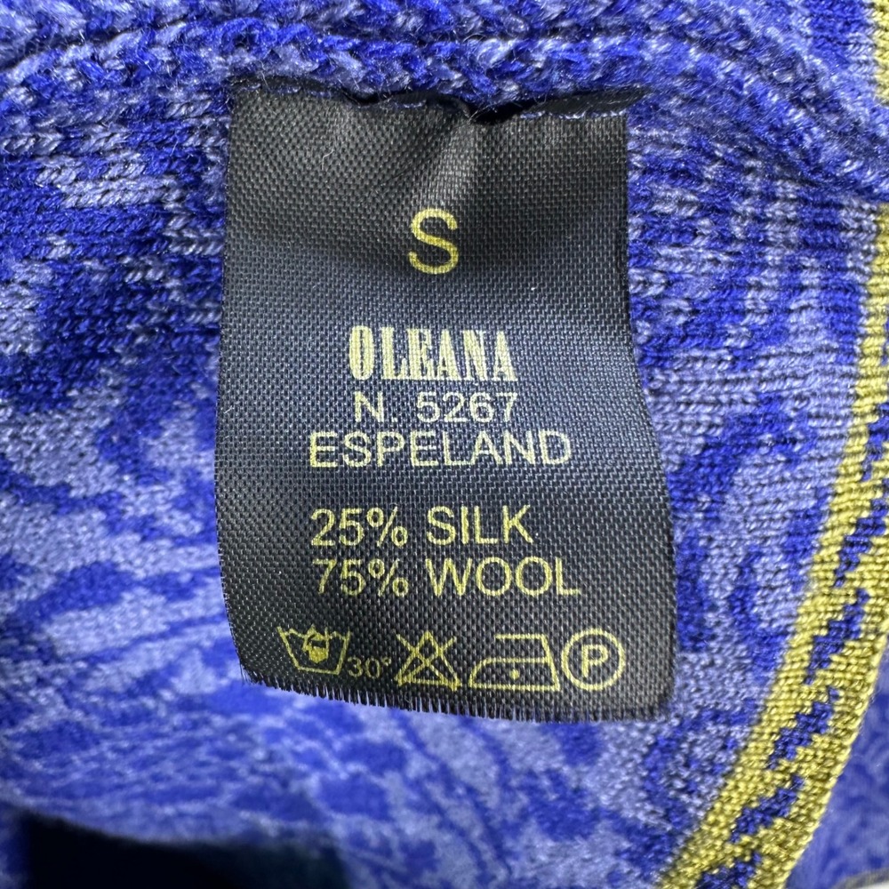 Oleana Espeland Blue Purple Floral Wool Silk Cardigan Sweater Norway Sz S 5267 - Picture 4 of 7